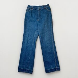 VTG 1970s Sears Jr Bazaar Bell Bottom Denim Jeans Blue Wide Leg High Waist 28x30
